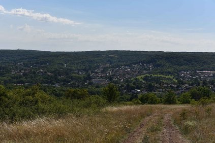 pelouses calcaires et ville en contrebas