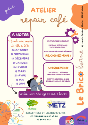 Flyer de la MJC des 4 bornes pour les repair cafés de metz